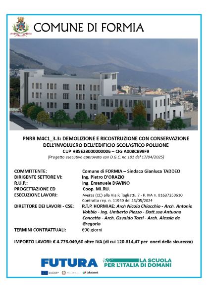 Al via i lavori di demolizione e ricostruzione dell'edificio scolastico Vitruvio Pollione