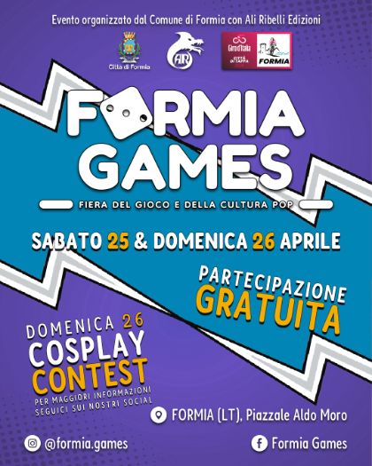 Formia Games torna in città: il 25 e il 26 aprile in Piazza Aldo Moro due giorni dedicati al gioco, alla cultura pop e alla socialità