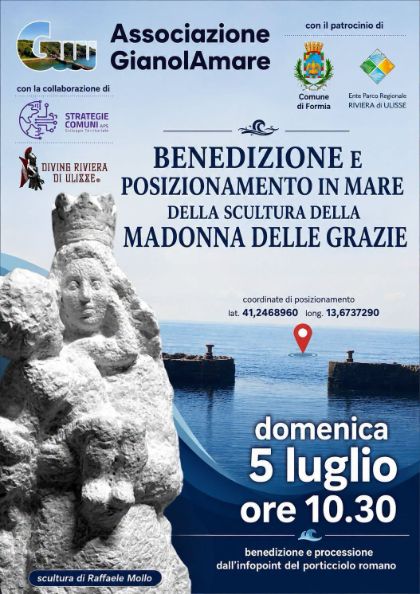 Benedizione e posizionamento in mare della scultura della Madonna delle Grazie