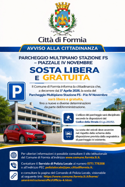 Avviso - Sosta libera e gratuita dal 1° aprile 2026 al Parcheggio Multipiano della Stazione Ferroviaria 
