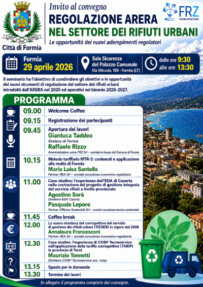 Invito al convegno Regolazione Arera nel settore dei Rifiuti Urbani