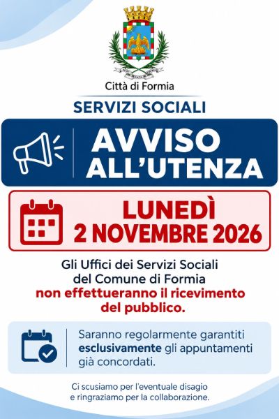 Avviso chiusura Servizi Sociali