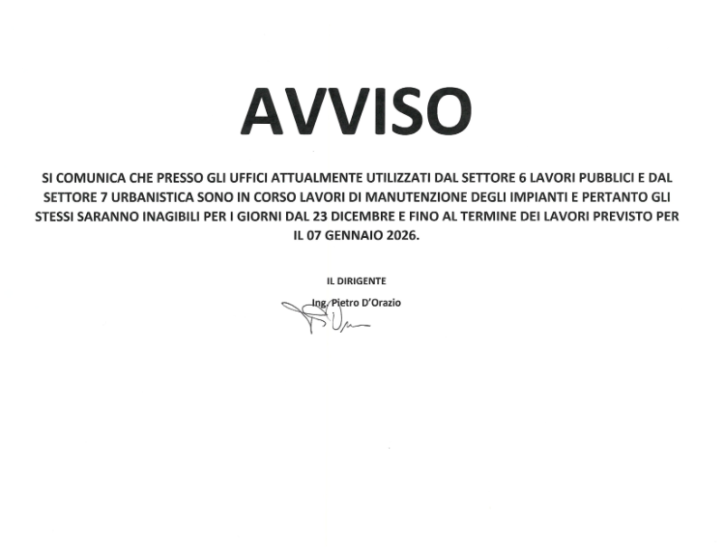 chiusura uffici settore 6 e 7